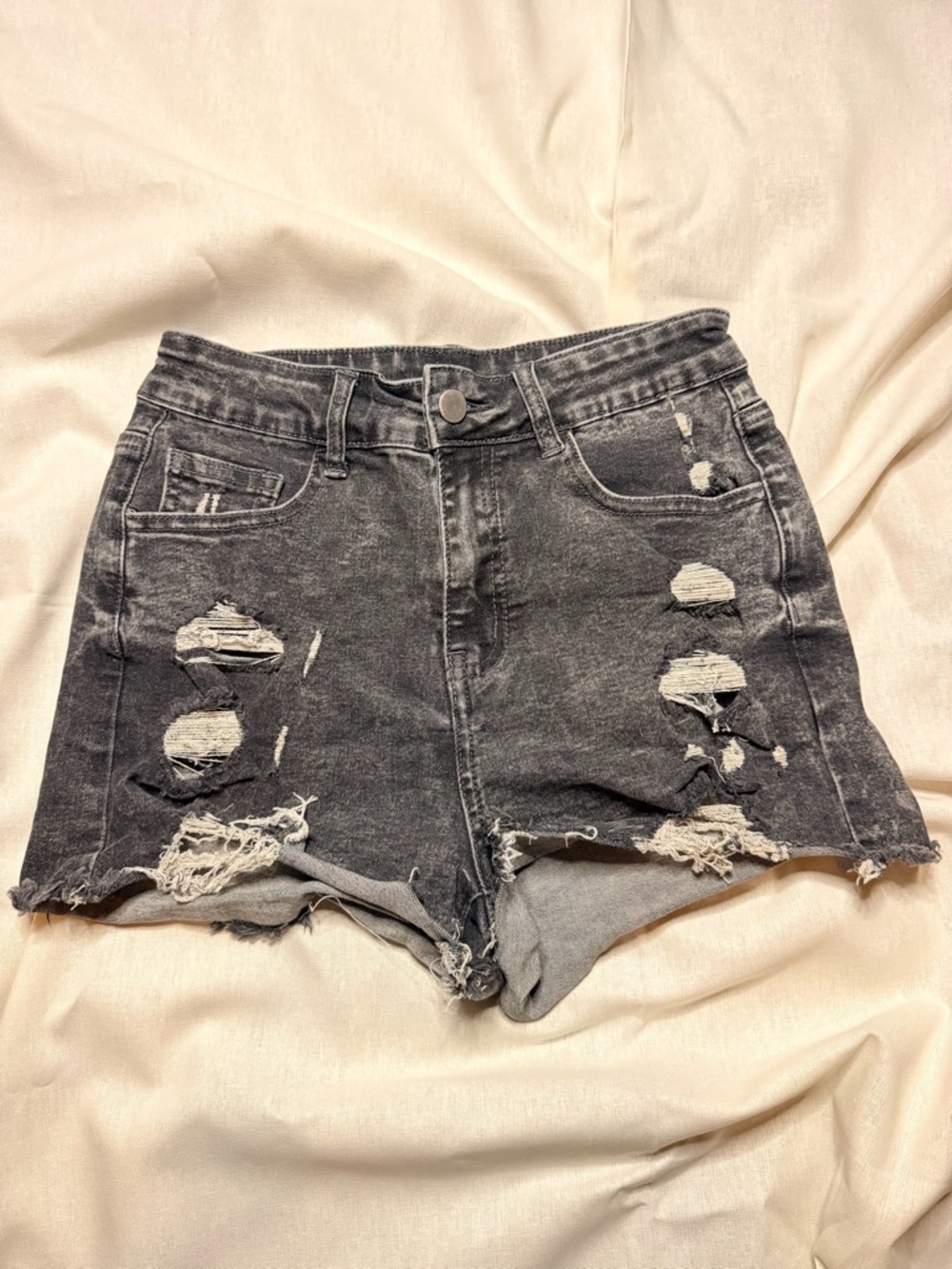 High Rise Distressed Black Denim Women Shorts